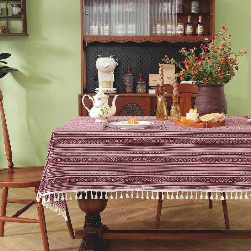 Yarn-Dyed Polyester-Cotton Famous Jacquard Striped Fringed Lace Coffee Table Tablecloth Dining Table Cloth Cover Towel