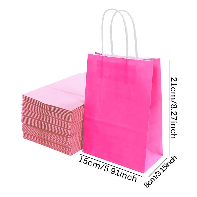 12/24PCS Paper Bag Pink Rosered Kraft Handle Paper Bag Festival Birthday Gift Packaging Materials Party Souvenir Goodie Bags ZYF