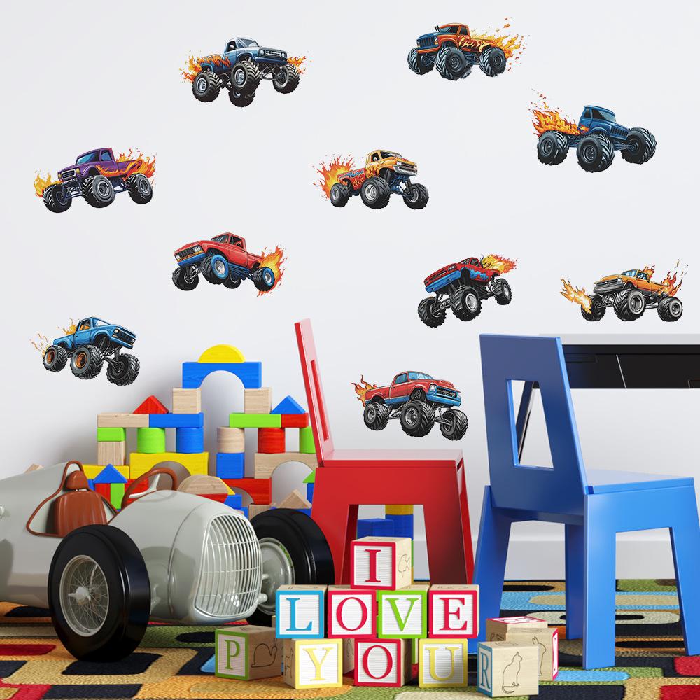 Cartoon Off-Road Car Wall Sticker Adventure Dynamic Self-Adhesive Decor for Kids Room Bedroom Living Room Man Cave