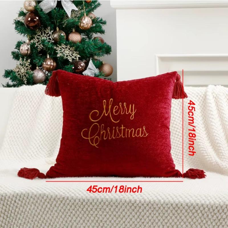 Soft Square Merry Christmas Snowflake Throw Pillow Covers Embroidery Cushion Case for Home Sofa Bed Chair Decor