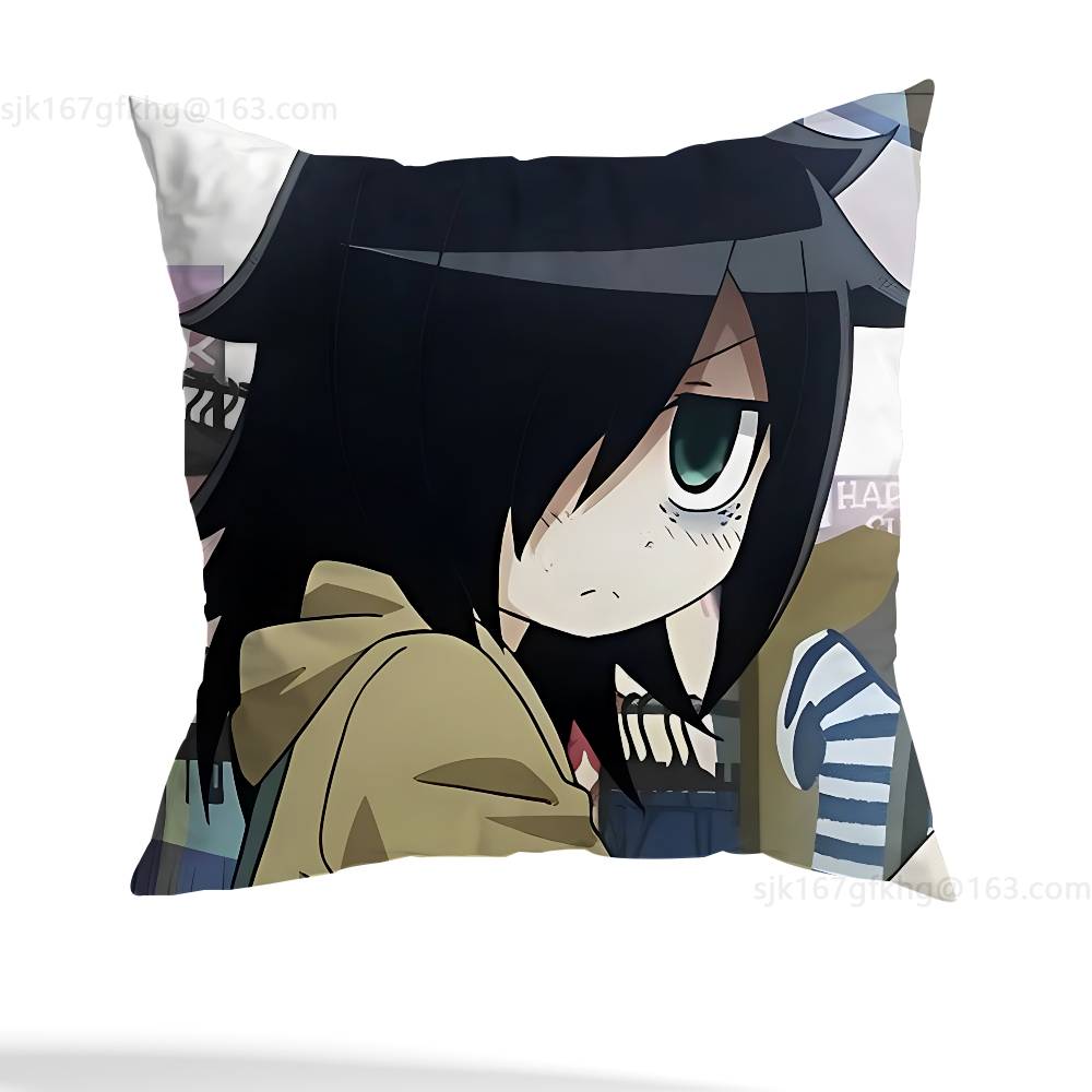 Anime Kuroki Tomoko  Pillow Case Square Double-Sided Printing Short Plush Sofa Cushion Cover Bedroom Bedside Pillow