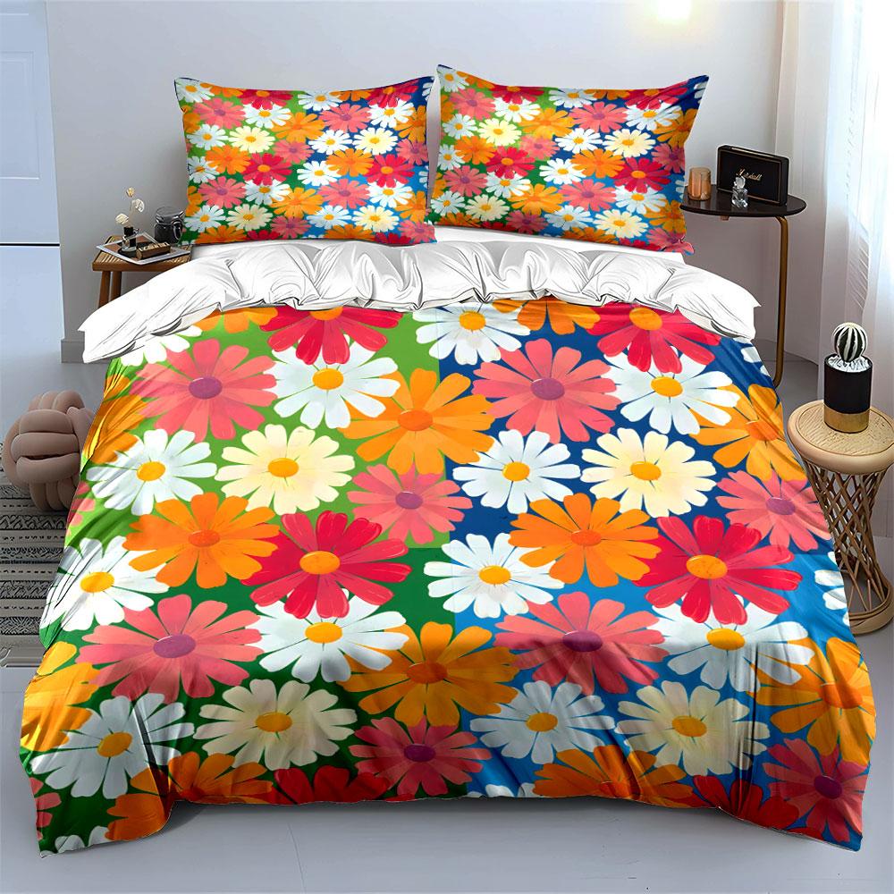 Colorful Floral Daisy Pattern Bedding Duvet Cover Set  (1*Duvet Cover 2*Pillowcases, without duvet insert)