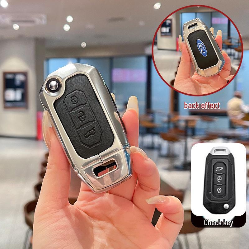 Metal Leather Key Case for 2022 Jiangling Ford Lingrui, Territory, and Transit.