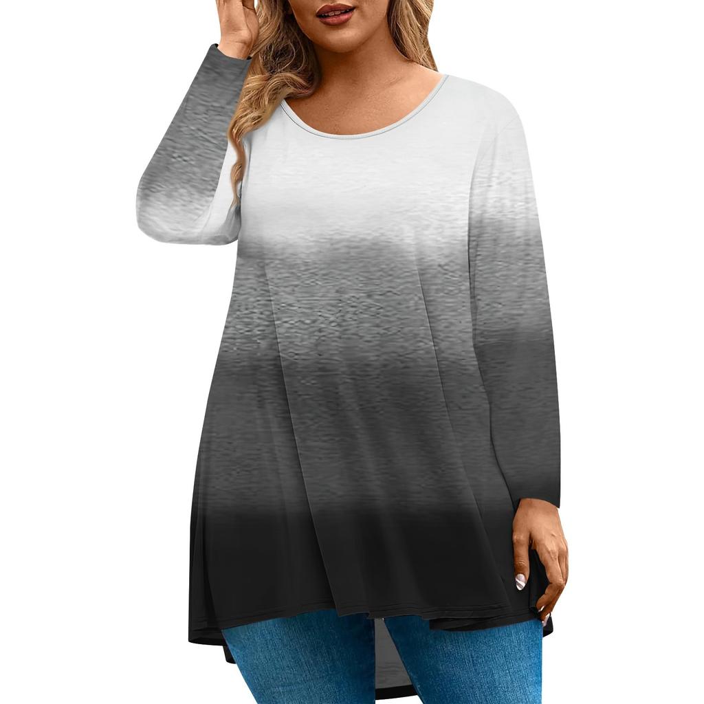 Moda pentru damă, mărime mare, cu gât rotund, cu mânecă lungă, imprimeu casual, pulover, top