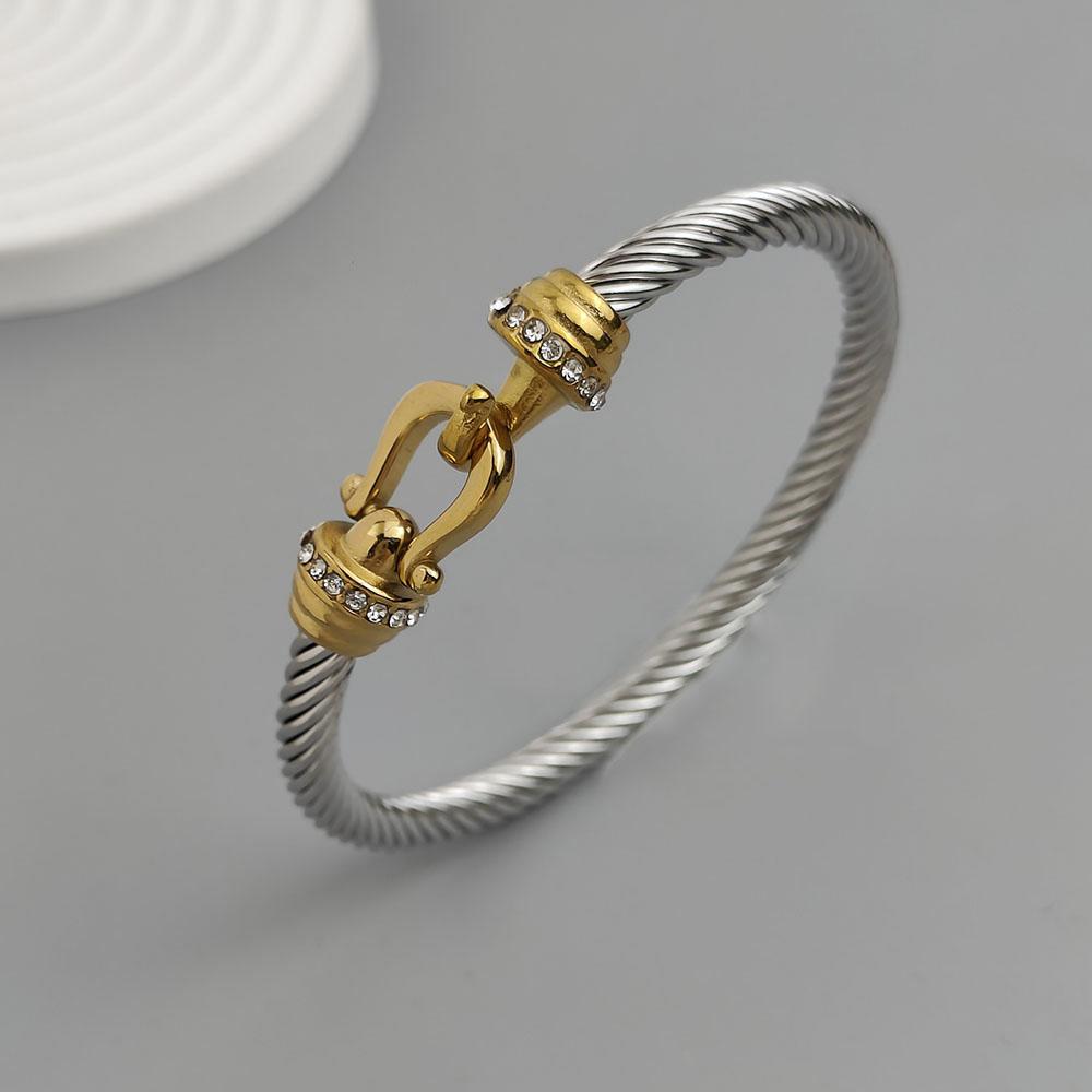 Stainless Steel Letter X Inlaid Zirconium Twist Rope Steel Wire Rope Opening Bracelet Women's Cable Bracelet Party Daily Jewelry