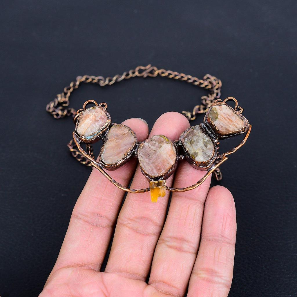 Sunstone Necklace, Gemstone Copper Electroformed Jewelry Necklace, Handmade Jewelry, For Anniversary Gift