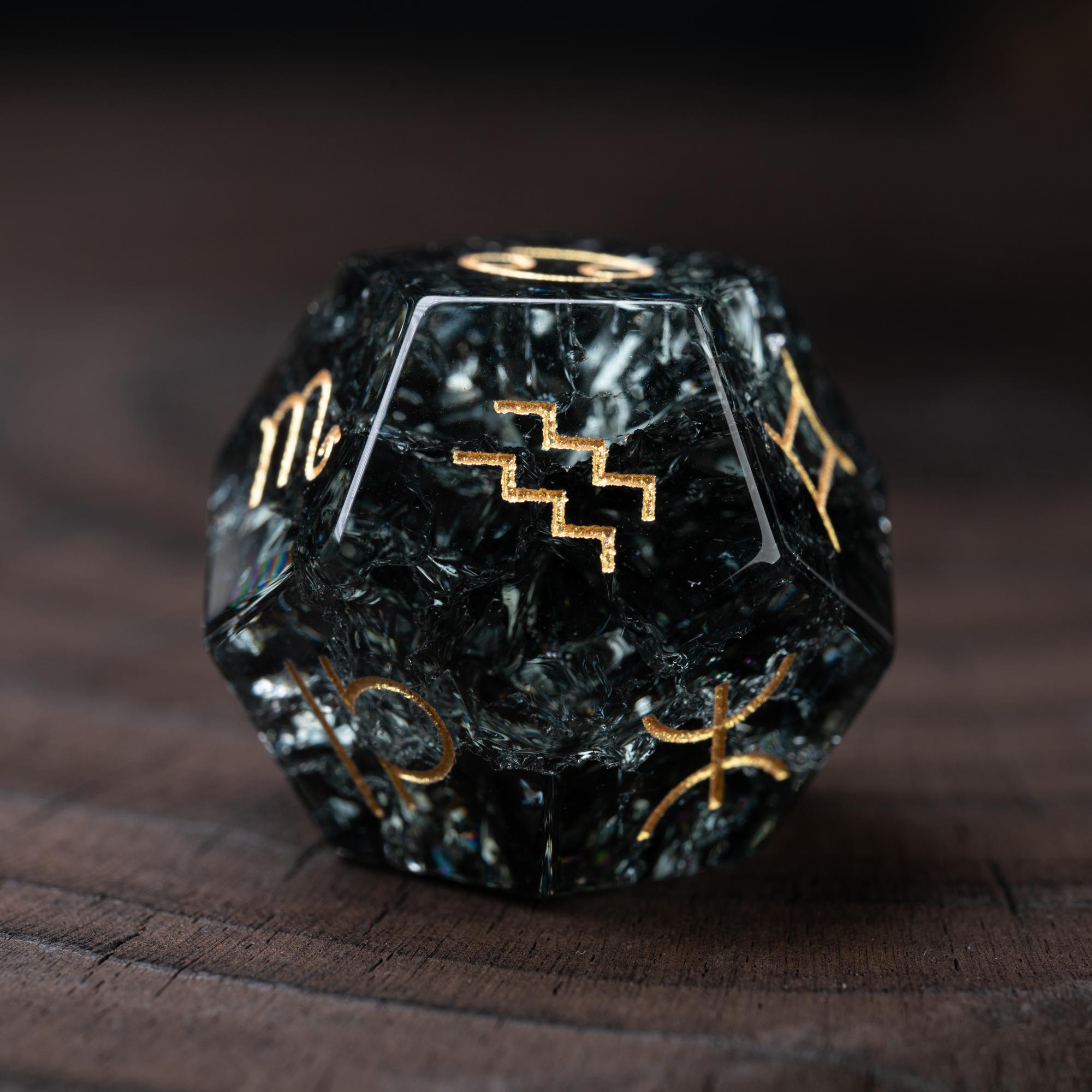 

Набор из 3 кубиков с кристаллическим узором молнии «Темно-ночной серый», кубики созвездий, 12-гранные кубики с драгоценным камнем планетарного дома