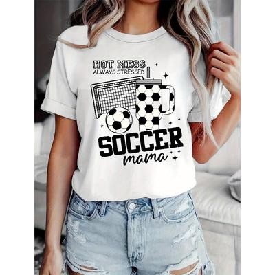 T-shirt con Stampa Grafica, Manica Corta Girocollo Top Casual per Estate e Primavera, Abbigliamento Donna
