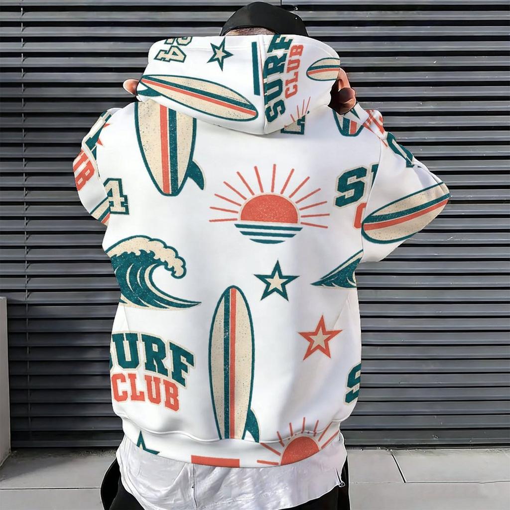 Herren Plus Size Weißer Lacrosse-Print Langarm Kapuzenpullover mit Kordelzug Kängurutasche Pullover
