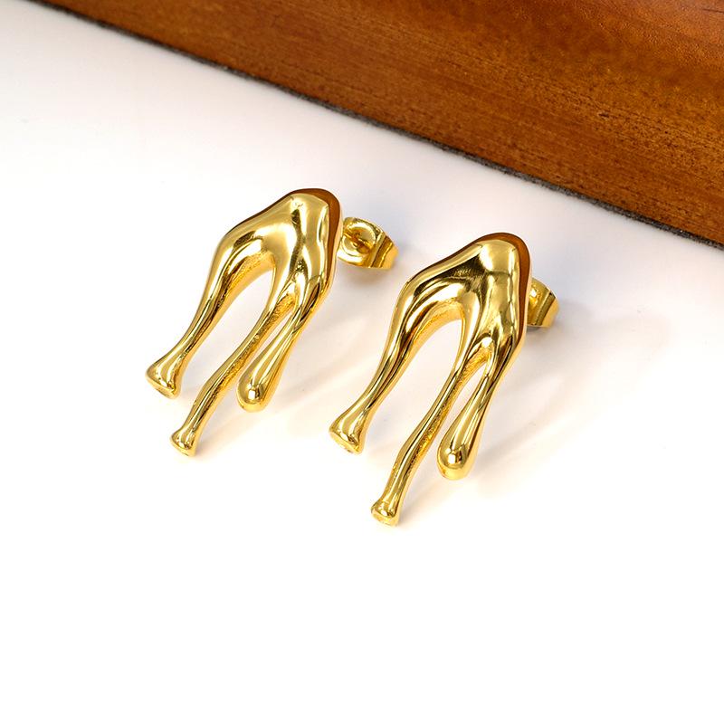 European Geometric Gold-Plated Titanium Steel Earrings for Women - Chic Metallic Ear Ornaments
