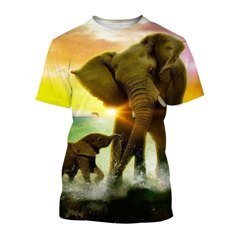 New Fun Animal Elephant Print Children's T-shirt with Street Elements O-Neck Plus Size Comfortable Top Short Sleeves