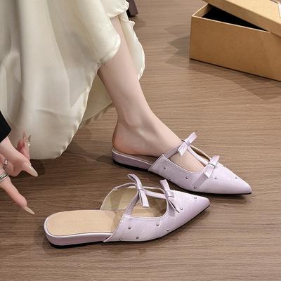 Xiaoxiangfeng Half Slippers Women's Thick-soled Outer Wear 2025 Spring and Summer Bag Head Pointed Bow Shallow Mouth Inner Height Increase Cool Slipp