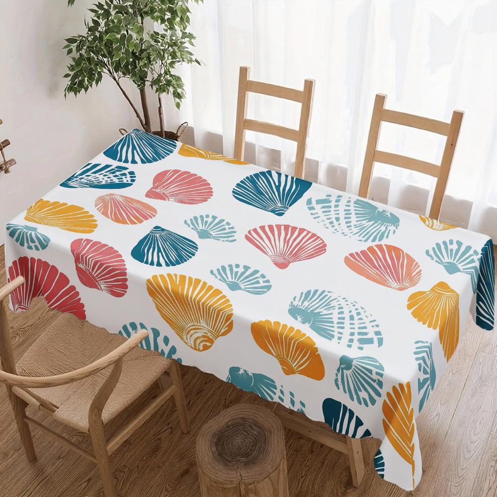 Seashell Pattern Rectangle Tablecloth for Table Decor Kitchen Dining Waterproof Reusable Tablecloths for Table Holiday Party