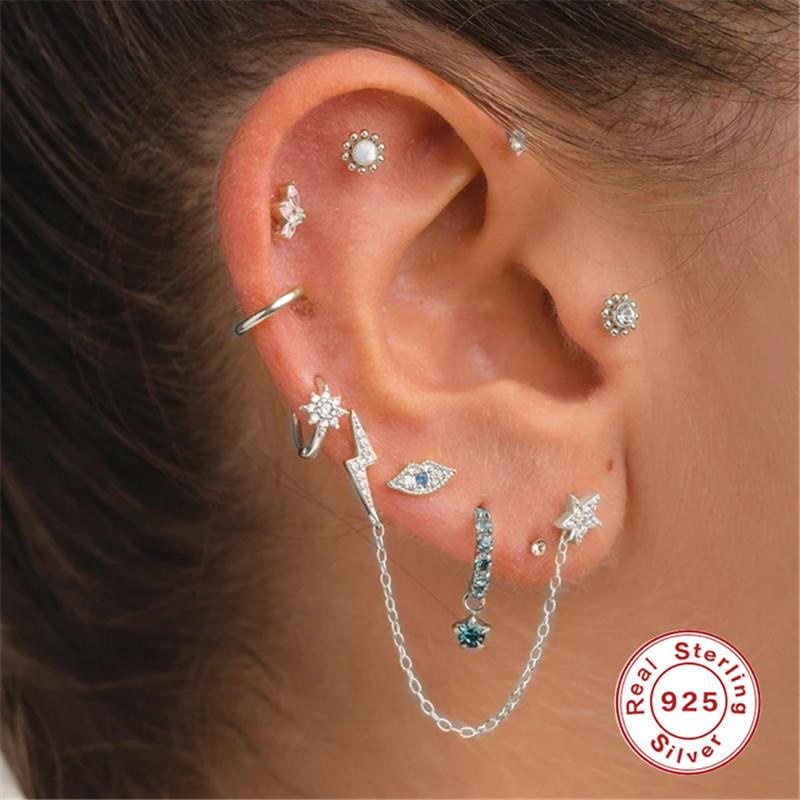 S925 Sterling Silver New Version Puncture Internal Thread Flat Head Body Auricle Puncture Earbone Stud Earring Stud Earring