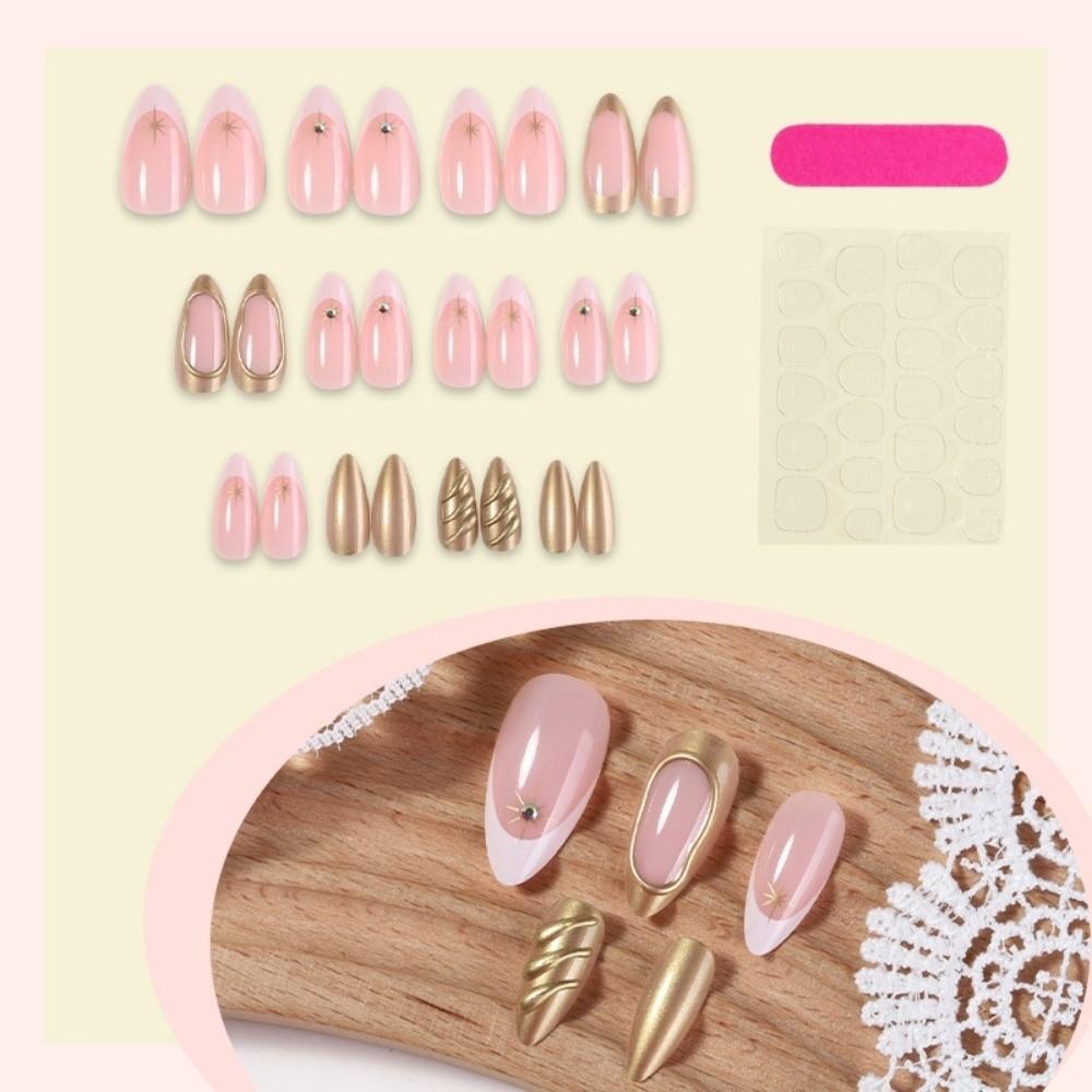 24Pcs Full Cover False Nail Rhinestone Fake Nail Vintage Nail Tips  Women