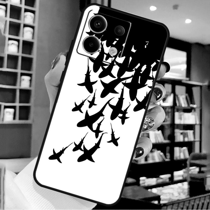 Cartoon Sharks For Xiaomi Redmi Note 14 Pro 13 12 11 9 10 15 Pro Plus Case For Redmi 15 15C 14C 10C 12C 13C