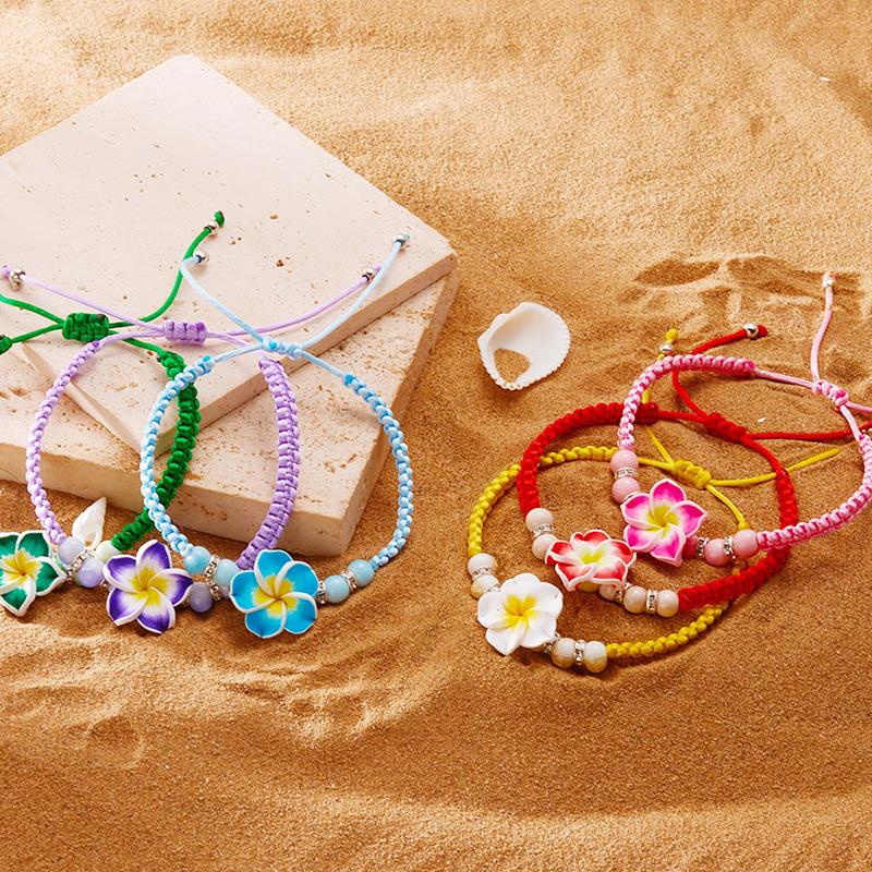 Hawaiian Bracelets for Women Bohemian Woven Tropical Flower Bracelets Handmade Braid Summer Beach Girls Jewelry Accessories