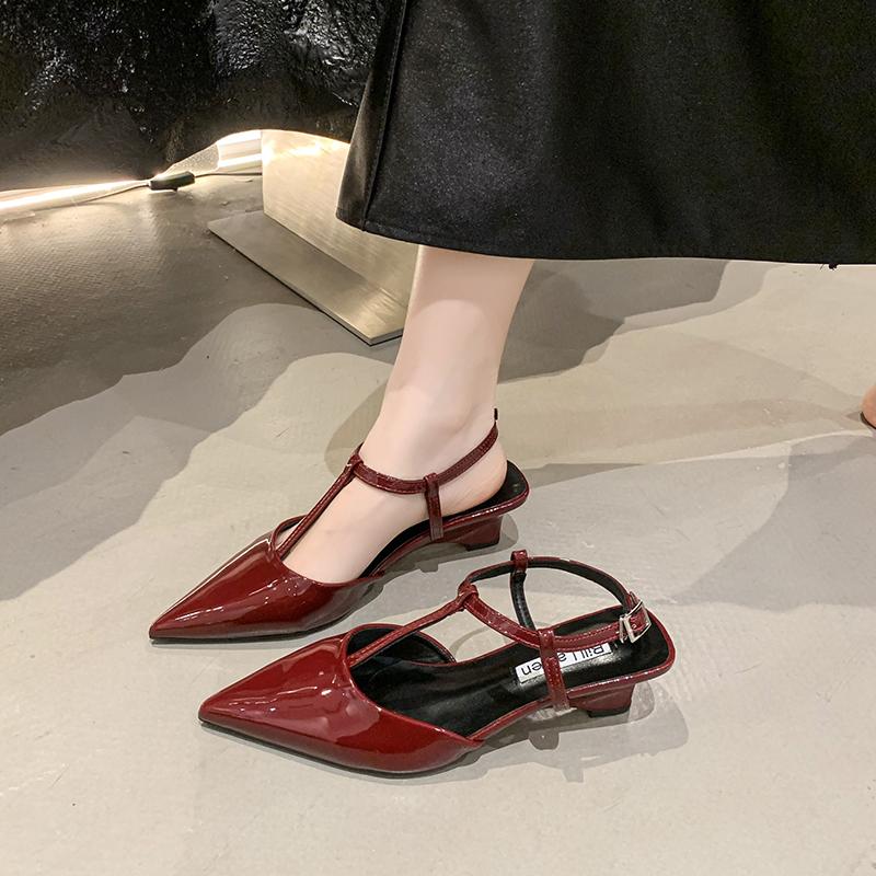 Spring 2025 Fashion Pointed Toe T-Strap Wedge Sandals Women's Shoes Slip-On Regenerated Leather Upper Comfortable Heel Design