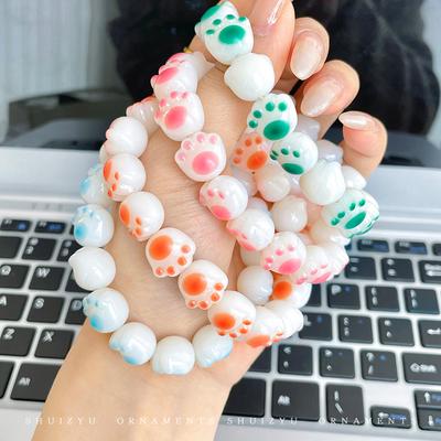 B104 2026 Cute Simple Cartoon Cat Paw Exquisite Acrylic Bead Bracelet Fashionable Casual Resin Bracelet Daily Daily Accessory