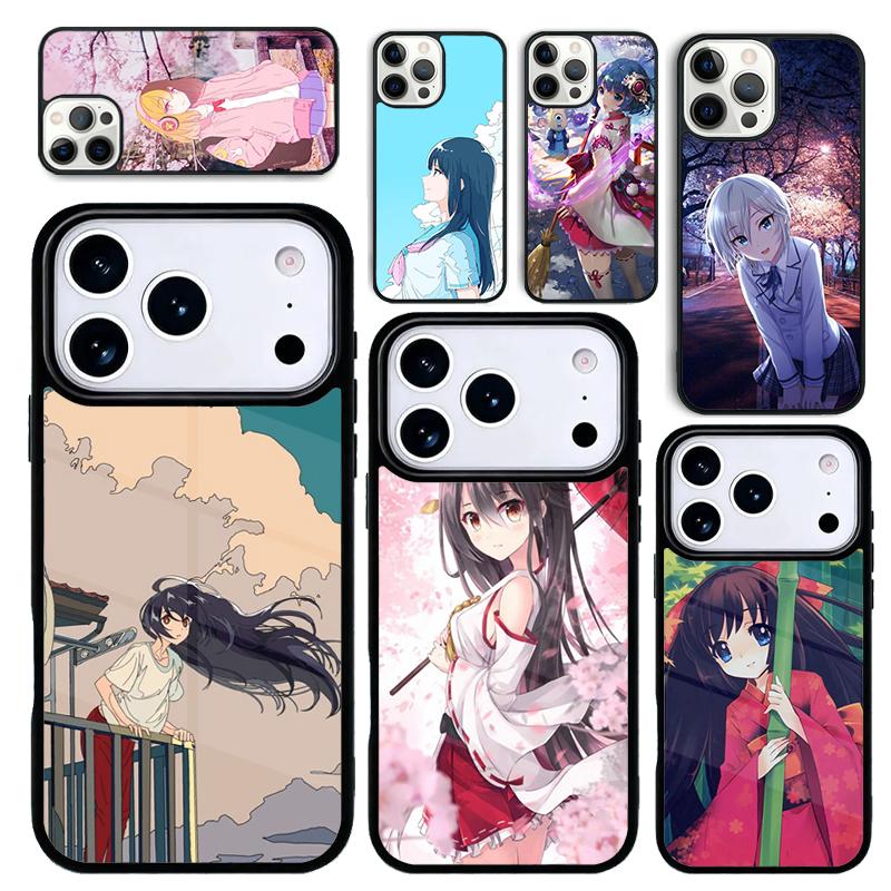Capa Case for iPhone 17 Air 16 Pro Max 15 Plus 11 13 Mini 14 12 Back Phone Cover Japanese Style Anime Girl