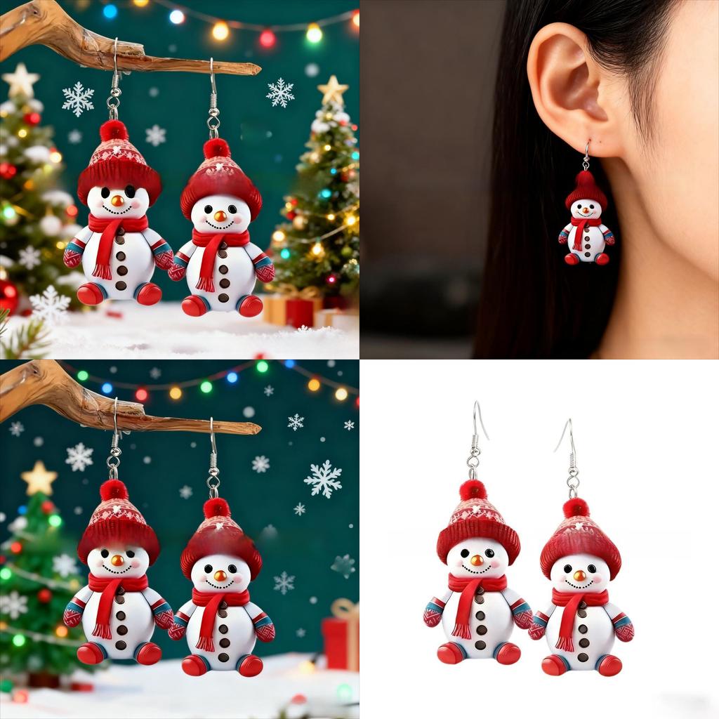 Earrings With Snowman Silver Posts And Cartoon Characters For Dressing Holiday
