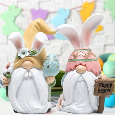 Gnomo con Orecchie da Coniglio di Pasqua Statuetta Uovo Colorato Elfo Senza Volto Nano Statua in Resina