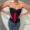 Chaleco sexy con hombros descubiertos y solapa falsa con lazo decorativo, camisetas sin mangas con diseño envolvente