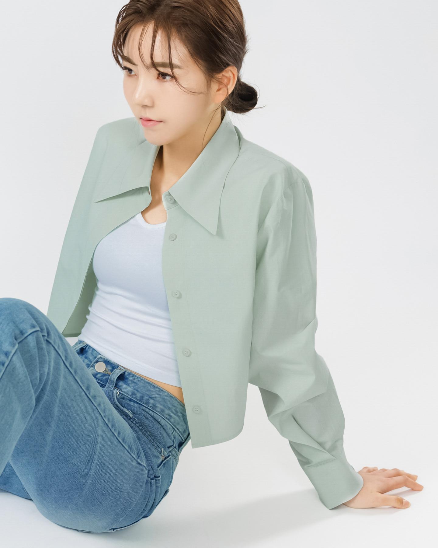 Ramu Studio Helena Big Collar Crop Slim Fit Shirt Mint Helena14M Mint/Free
