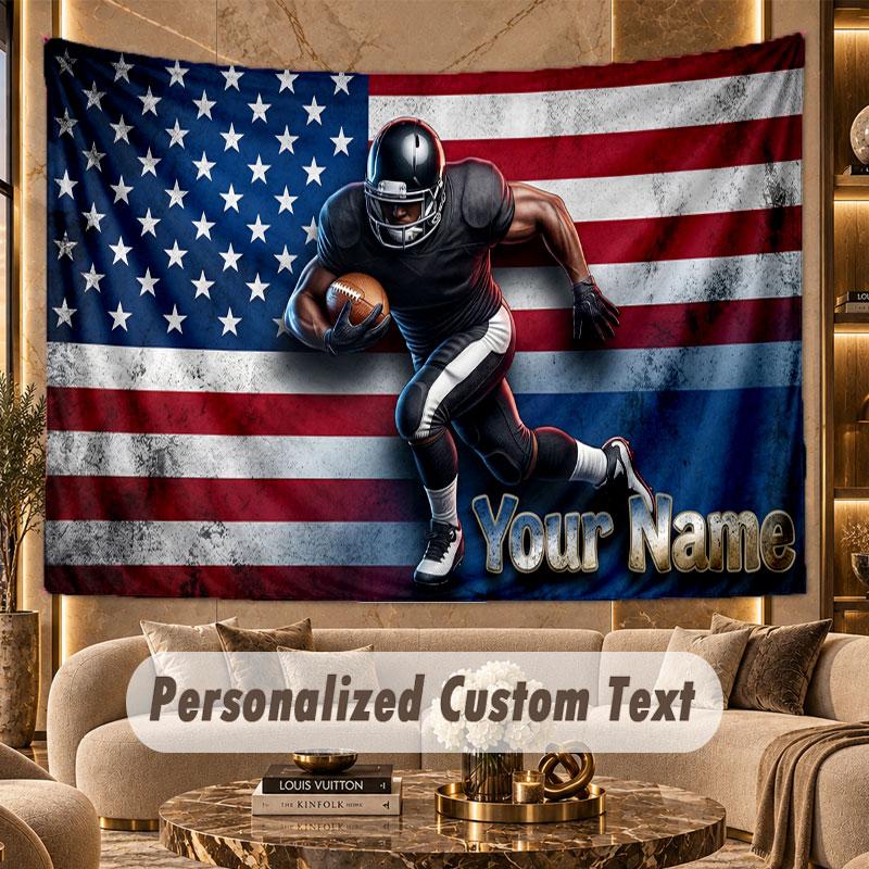 American Football (27) Theme Wall Tapestry Customized With Name Text Personalized Hanging Tapestry For Bedroom Living Room Decor