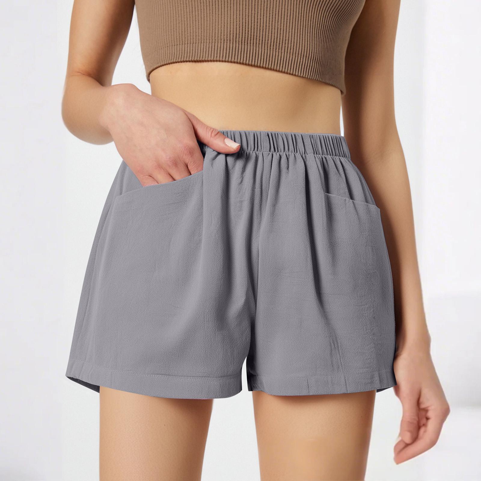 

Teenagers Soft Cotton Linen Shorts Pockets Soft Button Closure No Zipper Slim Fit Shorts L