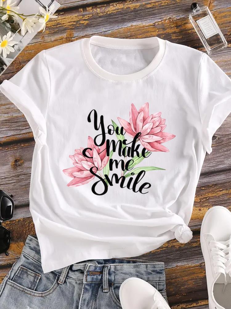 (Asian Size) T Shirt Printed Women Tee Clothing Letter Style Cute 90s Casual Fashion Lady Female Top Graphic Short Sleeve T-shirts