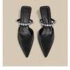 Pointed rhinestone low-heeled shoes girl 2025 new nude French fairy wind bag head half slippers one pedal women's shoes