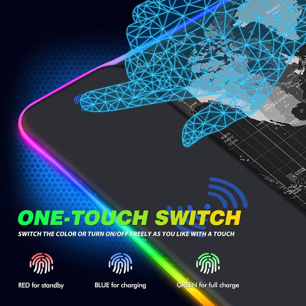 AIMSA Wireless Charging RGB Gaming Mouse Pad 15W, Extended LED Desk Mat Protector 800x300x4MM, 14 Light Modes Extra Large Mousepad Non-Slip Rubber