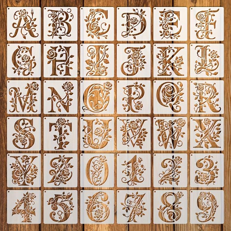 

36pcs Reusable Rose Vine Letter Hollow Painting Graffiti Template Spray Mold Floral Alphabet Number Stencils For Wall Decals
