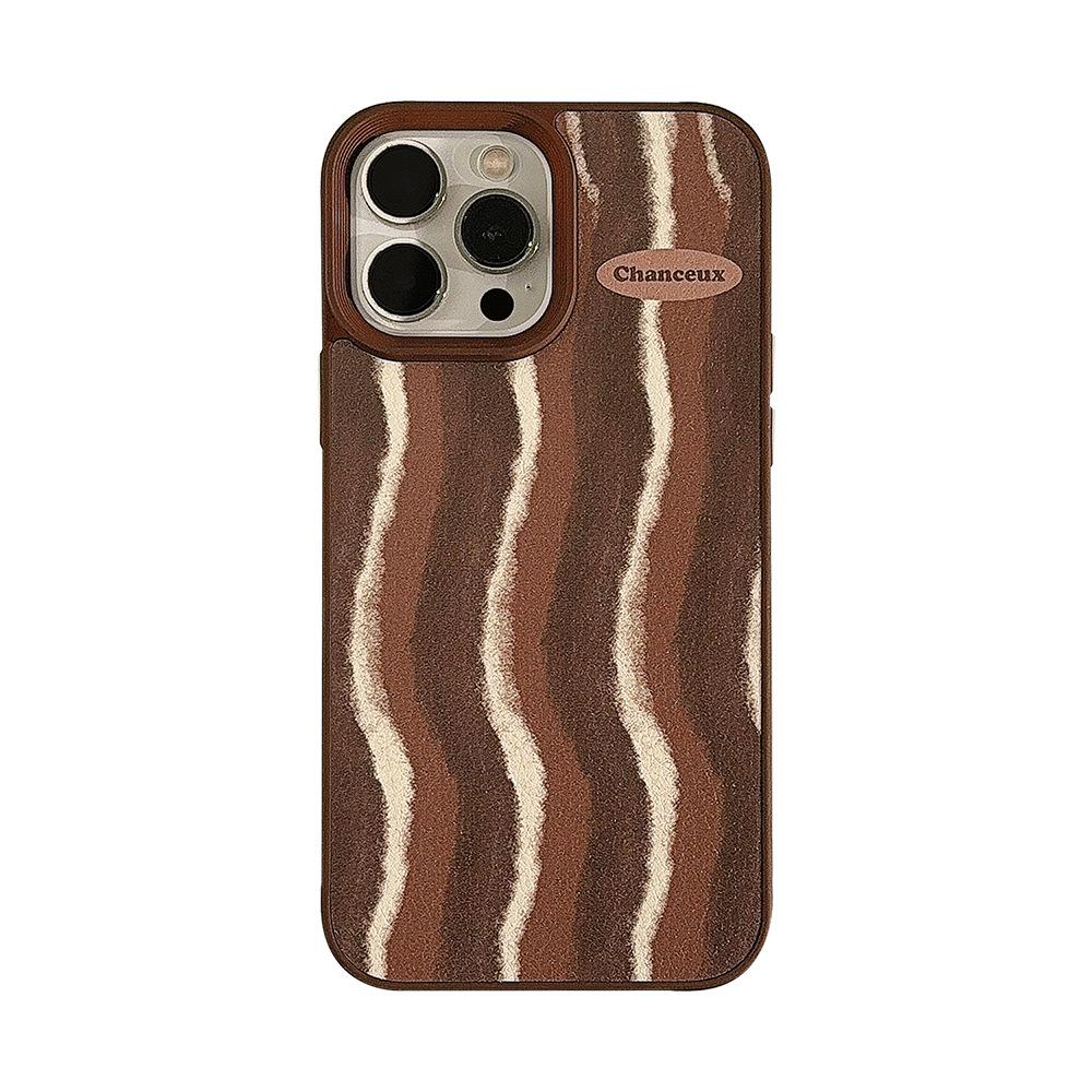Brown Striped Apple 15 Phone Case 16promax Retro Premium 11 Suitable for IPhone 13 Leather Anti Fall Hard