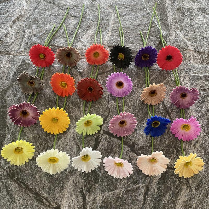 Pu Gerbera Daisy Artificial Flower For Wedding Decor Home Styling Soft Rubber Material