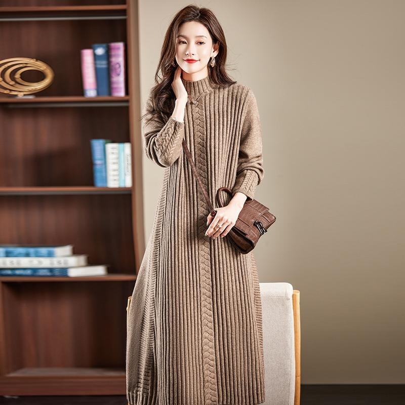 Large Size Thickened Primer Dress Women's Autumn and Winter New with Coat Loose Knitted Long Knee Long Dress Tide