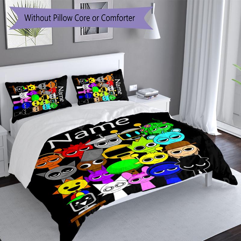 3pcs Custom Name Sprunki Themed Bedding Set,Includes 1 Duvet Cover and 2 Pillowcases,All-season Bedroom Decor