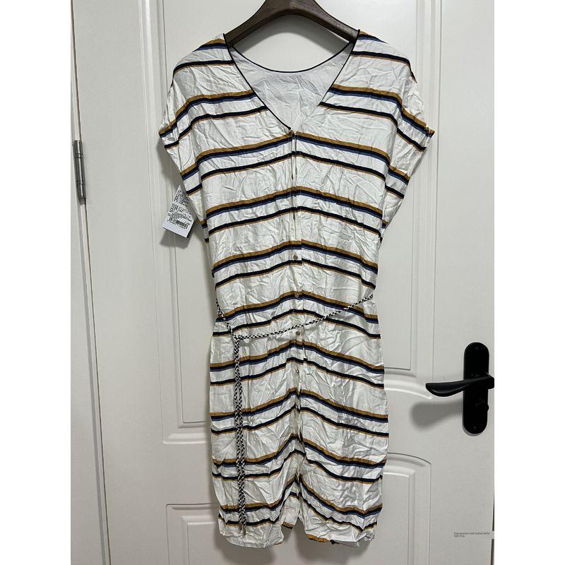 

French Niche Style S Simple Yuan Retro Minority Niche Style V Neck Two-Way Sleeveless Stripes Slim Looking Dress Sample Clothes Special Offer Stripes belt Dress S