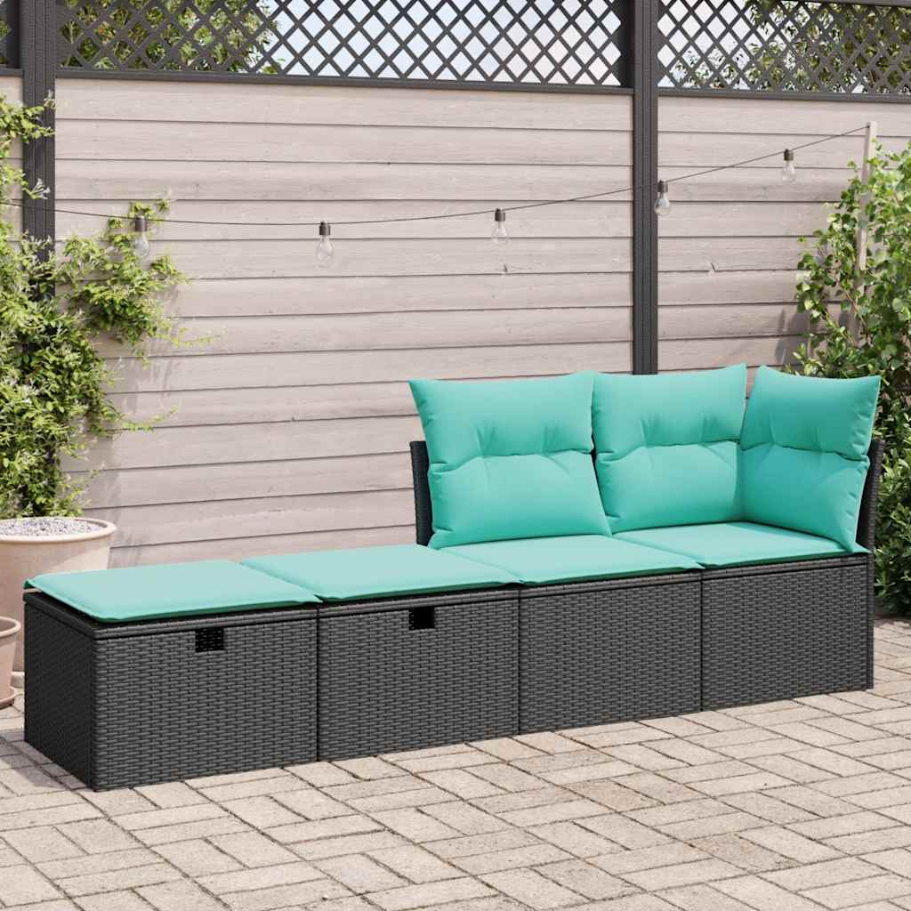 2 Piece Garden Sofa Set with Cushions Black Poly Rattan