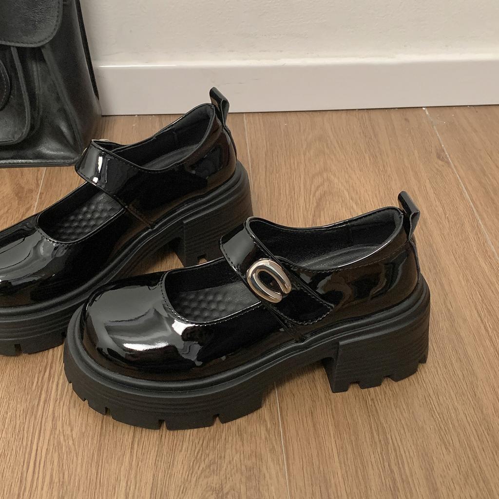 Black French round head shallow mouth platform single shoes women's summer 2025 new versatile skirt thick high heel Mary Jane shoes