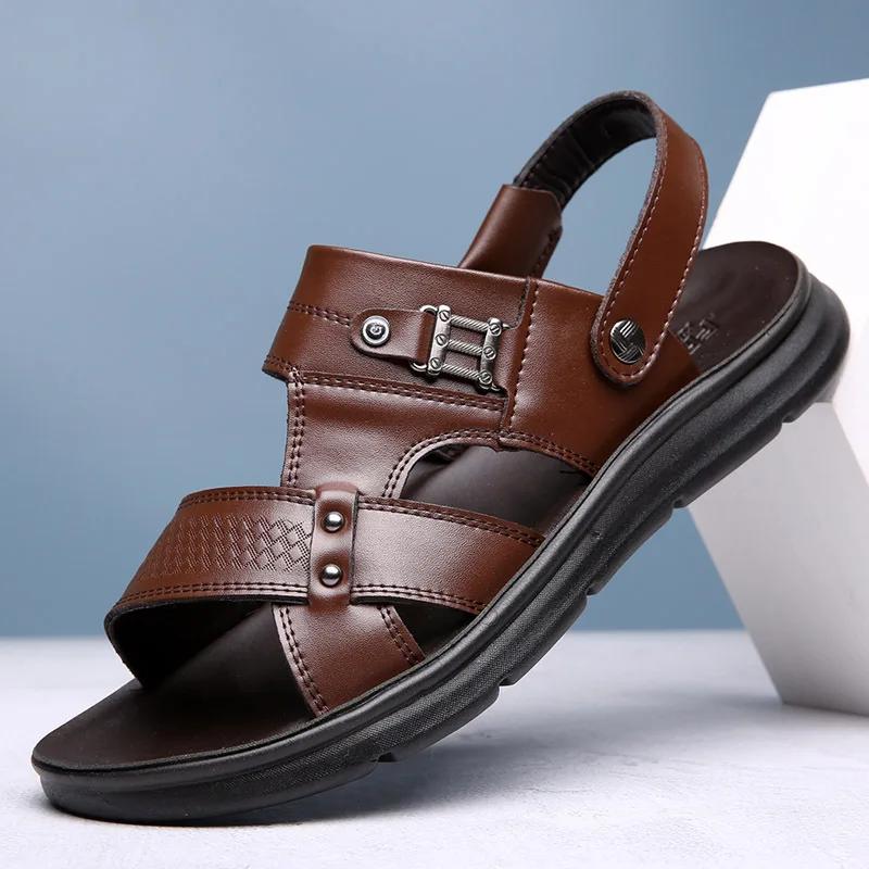 New Men Genuine Leather Sandals Summer Fashion Leisure Slipper Shoes Cool Soft Beach Shoes