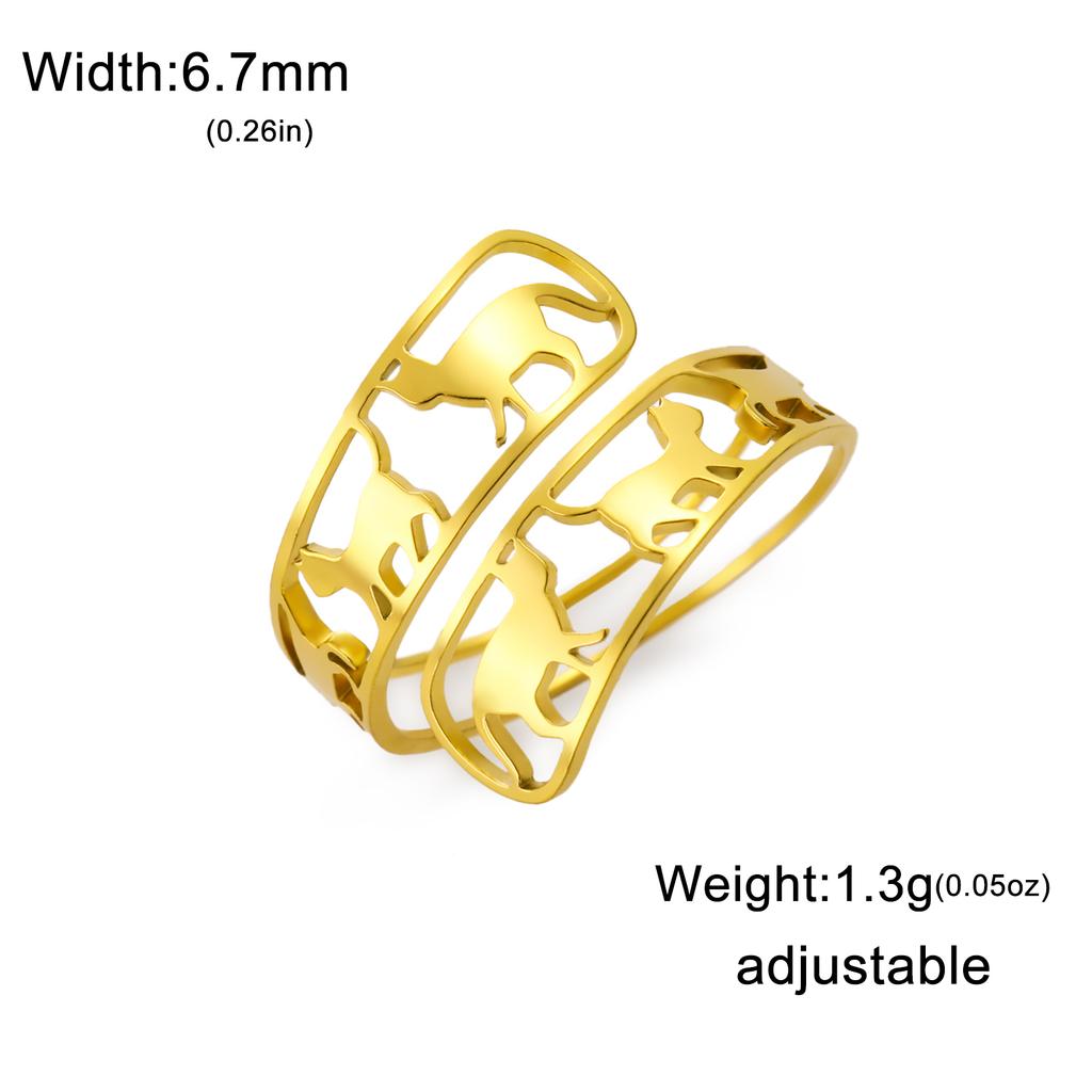 Walking Cat Rings Women Stainless Steel Gold Open Adjustable Ring Cute Animal Jewelry Valentine Gift