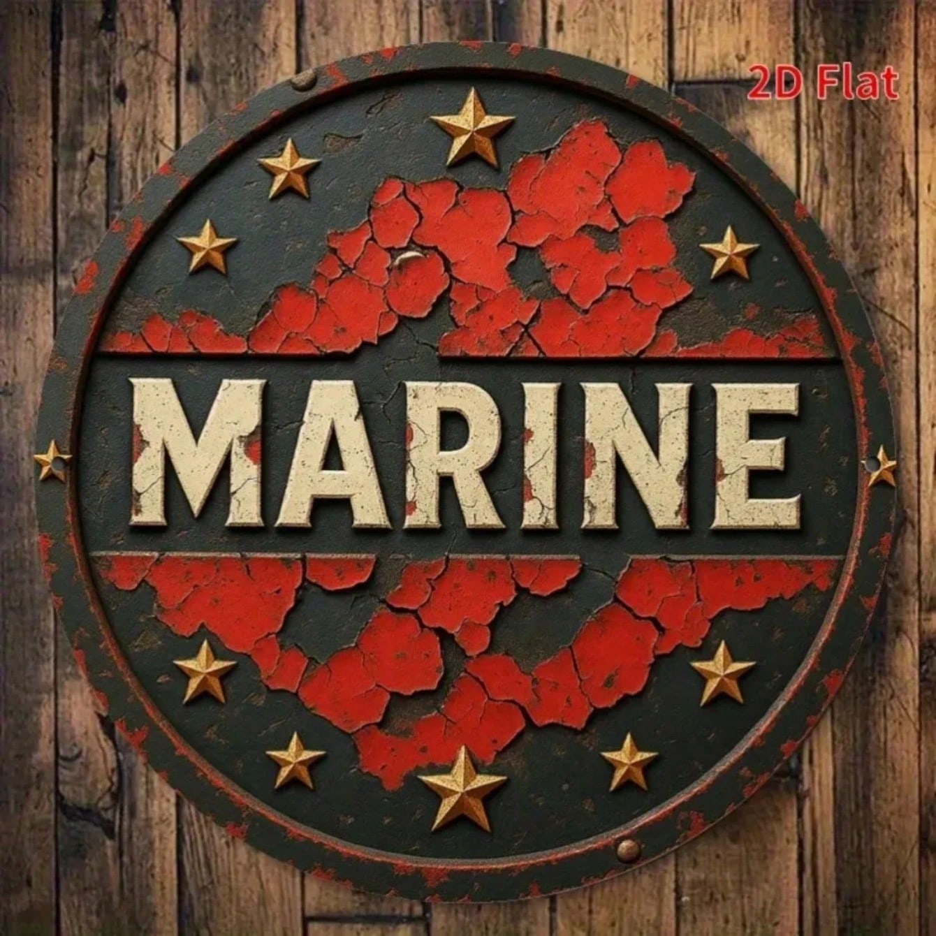 Vintage Distressed Metal Tin Sign Red Gold Star Wall Art Decor Indoor Outdoor