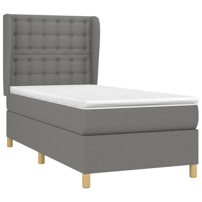 VidaXL Lit à sommier tapissier avec matelas Gris foncé 90x200 cm Tissu - Modèle 3128814