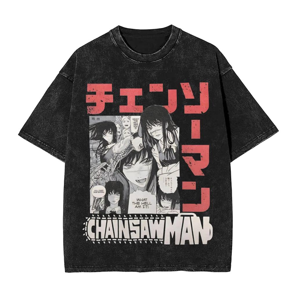 2026 Summer Chainsaw Man Yoru War Devil Washed Anime T-shirt Harajuku Streetwear Oversized Short Sleeve Daily Wear Cool Top