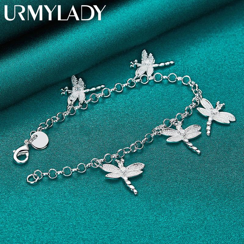 925 Sterling Silver Dragonfly Zircon Pendant Bracelet For Women Wedding Engagement Party Fashion Jewelry