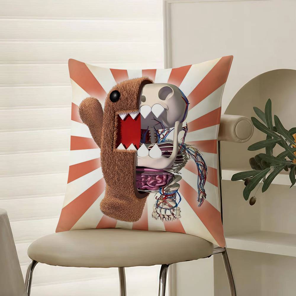 Popular Cartoon Characters Domo-kun-Fun Pillow Case Comfort Sofa Bed Silky Elegant Invisible Zipper Decorative Cushion Cover