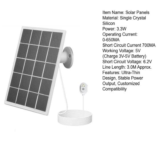 Solar Panels for Arlo Pro 4/Ultra 2/Pro 3 Lightweight Design Stable Power Output Outdoor Cameras Plug-and-Play Solar Charger