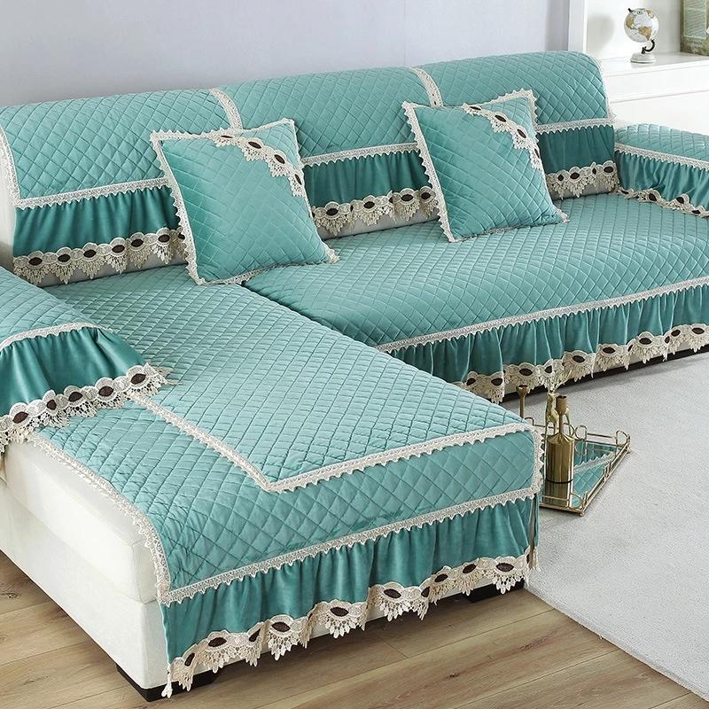 Europa Luksusowe pokrowce na sofy do salonu Nakładka pluszowa Koronka dekoracyjna narożna sofa Ręcznik Ochraniacz mebli domowych